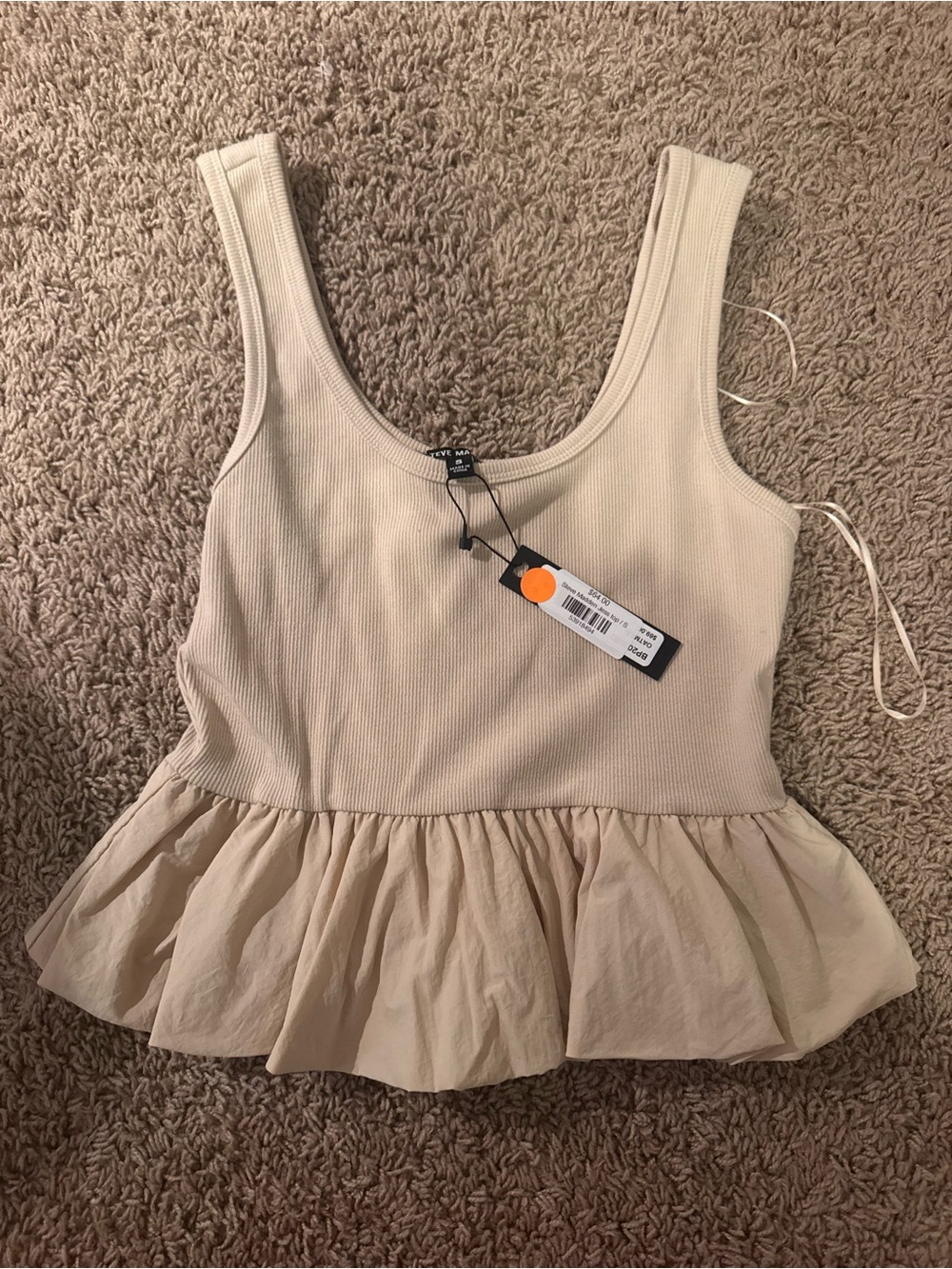 Steve Madden Cream Ribbed Peplum Tank Top